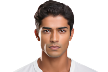 
Handsome South Asian man, long face, big eyes, prominent nose, brown skin, dark skin,