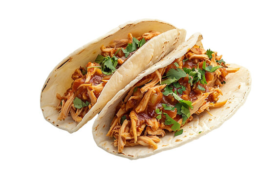 Exploring Shredded Chicken Tinga Taco Marvels Isolated on Transparent Background PNG.