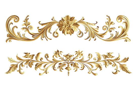 Set of Golden luxury border frame design on transparent background or Decorative vintage floral ornament frames