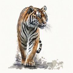 Tiger watercolor on white background