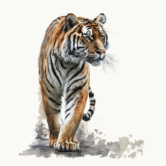Obraz premium Tiger watercolor on white background