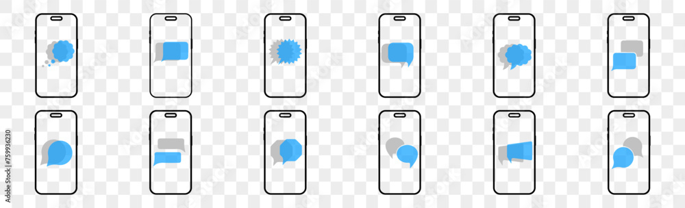 Poster vector blue chat icons isolated element. set of conversation bubble speech signs. blank speech bubbl
