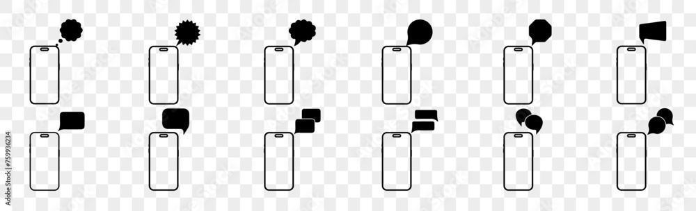Poster black chat icons vector isolated element. set of conversation bubble speech signs. blank speech bubb