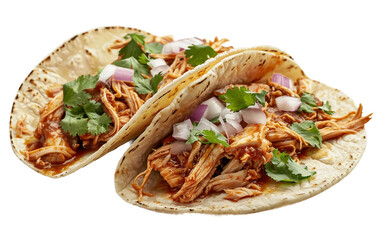 Shredded Chicken Tinga Taco Magic Isolated on Transparent Background PNG.