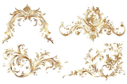 Set of Golden luxury border frame design on transparent background or Decorative vintage floral ornament frames