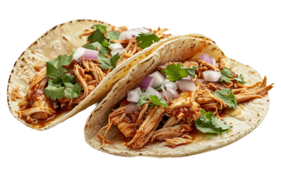 Shredded Chicken Tinga Taco Magic Isolated on Transparent Background PNG.