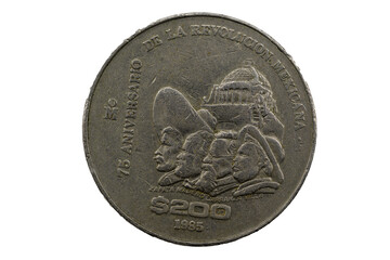 Moneda de 200 pesos del 75 aniversario de la revolución mexicana.