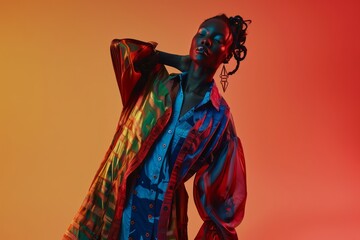 Fototapeta premium Contemporary editorial fashion photography, mobile advertising, fashion clothing, neutral studio background mobile advertising 