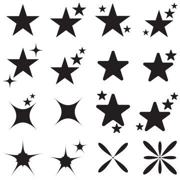 Set of star sparkling and twinkling cartoon. Black glittering star light particles. Vector illustration. Isolated on white background. eps10