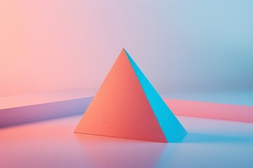 A pink and blue triangle shape rests atop a flat surface, creating a geometric contrast in colors.