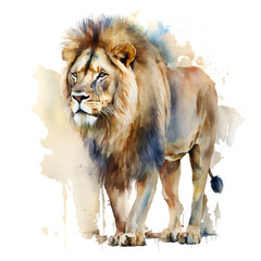 Lion watercolor on white background