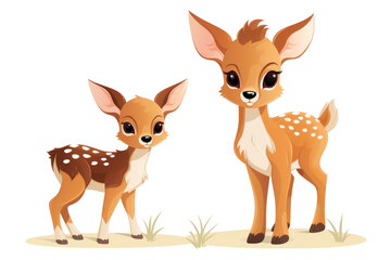 Cute baby wild animals, such as baby deer, play in the forest, emphasizing the cuteness, cuteness, and innocence of various animals. Isolated on transparent background.