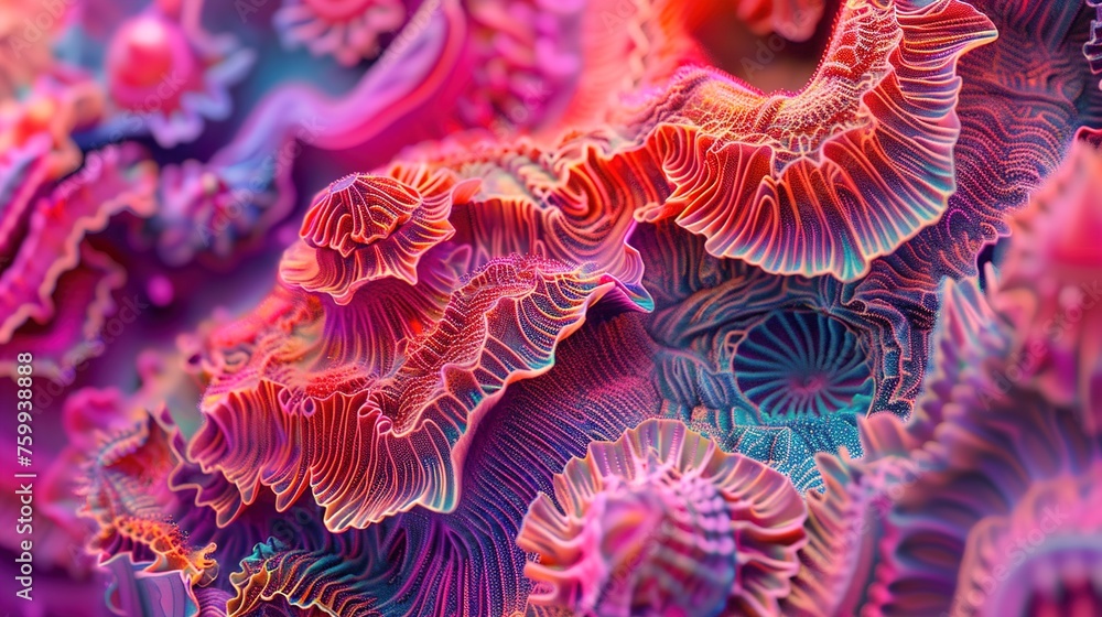 Poster a 3d abstract texture inspired by the vibrant colors and patterns found in a coral reef. uhd high re