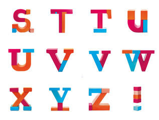 Modern colors 3D font letter alphabet wooden toy blocks
