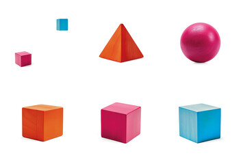 Modern colors 3D cube, pyramid, ball shapes wooden toy blocks