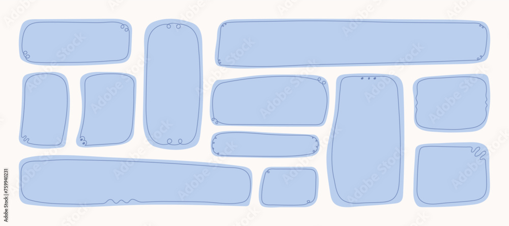Poster frames template in doodle style. blank hand drawn textbox with lines decoration. yellow empty text b
