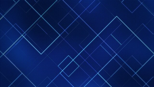 Blue abstract geometric motion background with a halftone dots pattern and glowing lines and shapes. Full HD and looping textured animation. Suitable as a corporate or business background.