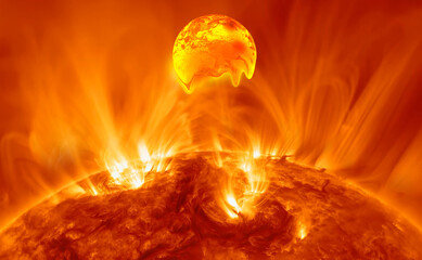 Global warming concept - Melting planet Earth with sun 