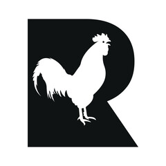 Hen logo combine with letter R vector template
