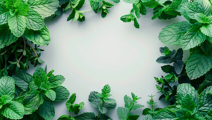 Fresh green mint leaves, vibrant and aromatic herbal background