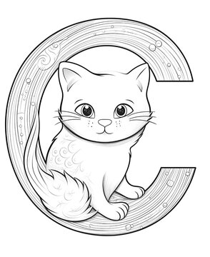 Coloring book for children letter C with a cat.