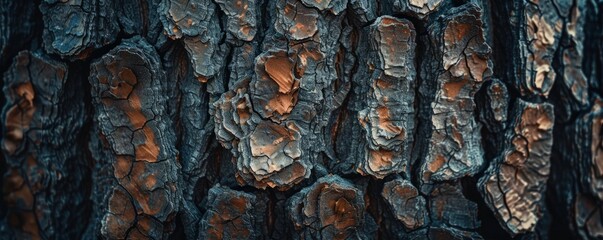 Detailed view of the rough, textured bark on a tree trunk, showing intricate patterns and natural imperfections.