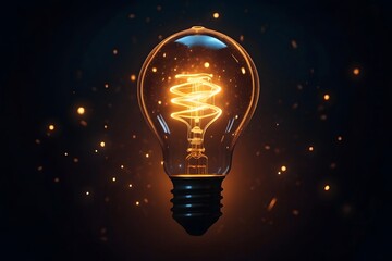 Portrait of a glowing bulb against a dark background.  Concept of idea or innovation - obrazy, fototapety, plakaty