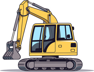 Modern Excavator Equipment Vector Graphic with Realistic Dirt and Debris