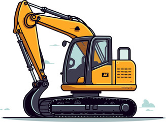 Powerful Excavator Machinery Vector Illustration with Realistic Construction Scene