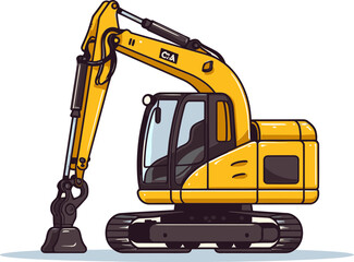 Detailed Excavator Loader Vector Illustration with Realistic Hydraulic System
