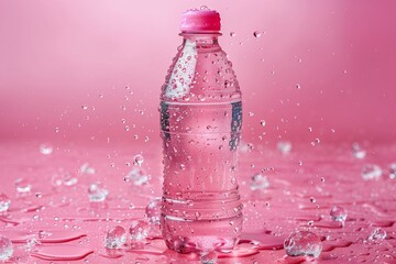 Splashing Water Around Pink Water Bottle