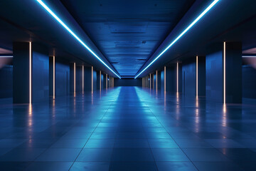 Blank hall with neon light for products display