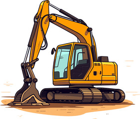 Large Excavator Vehicle Vector Graphic with Fine Details
