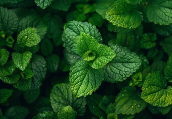 mint leaves on a green background