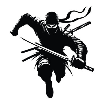 ninja silhouette illustrations on isolated background	