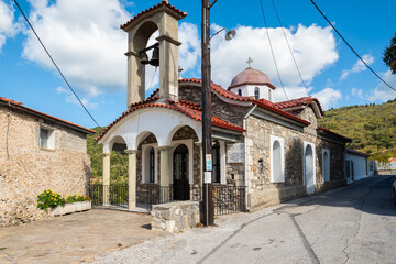 The facade of an old church in Vamvakou village in Laconia, Peloponnese, Greece