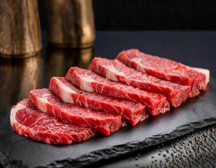 プレートの上のおいしそうな黒毛和牛の新鮮な生肉