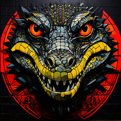 abstract Fierce Alligator Mural