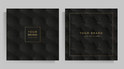 Cover design for your menu, wedding invitation, card, or folder. Elegant floral pattern in black and gold. Set of square format templates. Vector illustration.