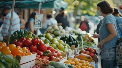 A weekend morning spent together at a farmers' market, exploring fresh produce and local delights. - obrazy, fototapety, plakaty