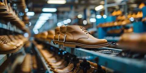 Poster Advancing Footwear Production: A Closer Look at a Modern Shoe Factory. Concept Modern Technologies, Shoe Manufacturing Process, Sustainability Efforts, Innovative Designs, Quality Control Measures © Ян Заболотний