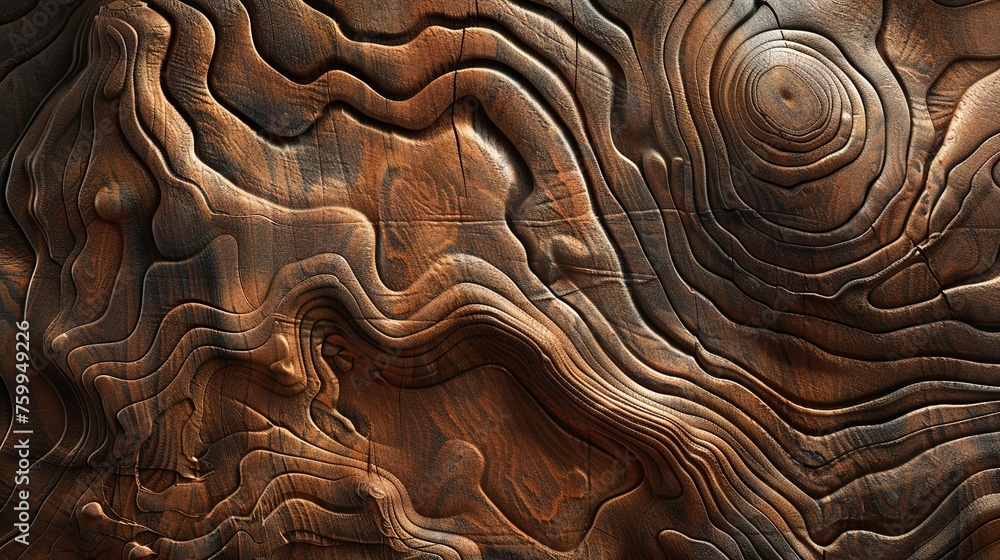 Poster a 3d abstract texture with a wood grain effect, featuring various shades of brown and intricate patt