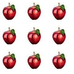 Apples hand drawn seamless pattern watercolor illustration. 