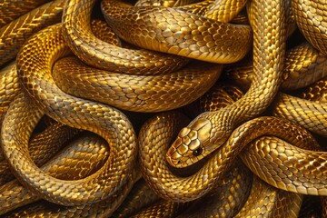 Close up view of a snake slithering on top of a heap of other snakes in a confined space.