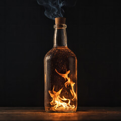 Fire inside a transparent glass bottle