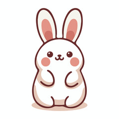 adorable chubby fluffy cute friendly easter bunny rabbit vector illustration cartoon style sits on floor toy charming on white background isolated children book, soft baby face expression