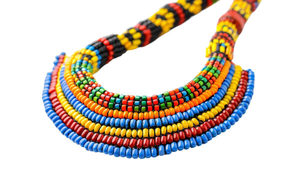 Understanding the Meaning Behind African Tribal Necklaces with Colorful Beads Isolated on Transparent Background PNG.