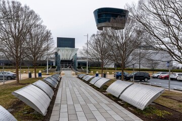 The exterior entranceway and observation tower at the National Air and Space Museum Steven F....