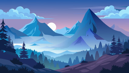 Foggy mountain landscape without cloud in sky vector art illustration and Background