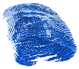 Close up of blue fingerprint isolated on a white background. Colored fingerprint. Fingerprint made with ink. - 759952490